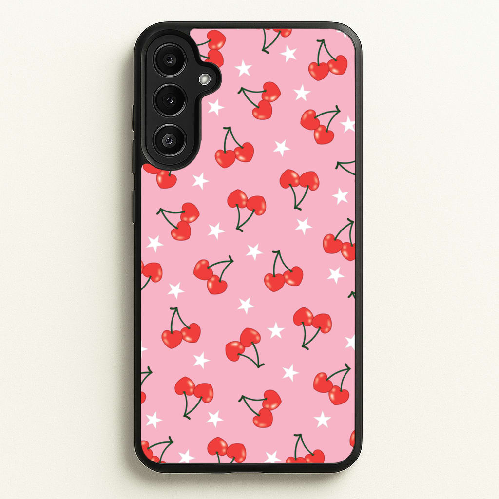 Heart Cherries And Stars Pattern  - Clean Girl Aesthetic Phone Case for Galaxy A34