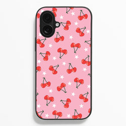 Heart Cherries And Stars Pattern  - Clean Girl Aesthetic Phone Case for iPhone 16 Plus