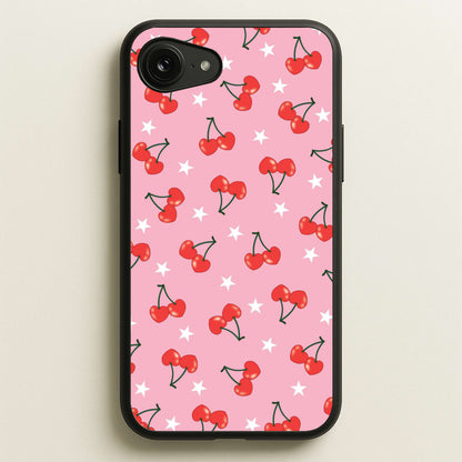 Heart Cherries And Stars Pattern  - Clean Girl Aesthetic Phone Case for iPhone 16e