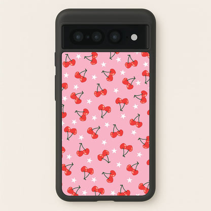 Heart Cherries And Stars Pattern  - Clean Girl Aesthetic Phone Case for Google Pixel 7 Pro