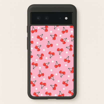 Heart Cherries And Stars Pattern  - Clean Girl Aesthetic Phone Case for Google Pixel 6