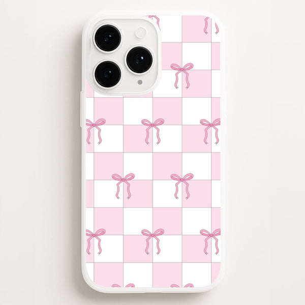Checkered Pink Coquette Bows   - Clean Girl Aesthetic Phone Case for iPhone 16 Pro Max