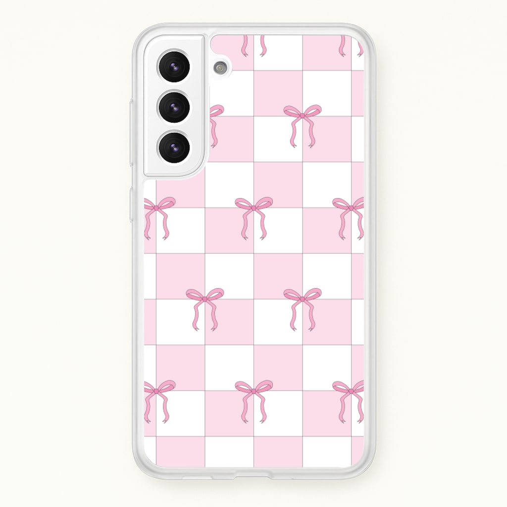 Checkered Pink Coquette Bows   - Clean Girl Aesthetic Phone Case for Galaxy S22 Plus