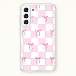 Checkered Pink Coquette Bows   - Clean Girl Aesthetic Phone Case for Galaxy S22 Plus