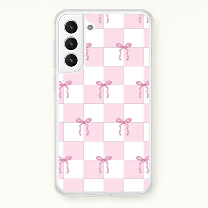 Checkered Pink Coquette Bows   - Clean Girl Aesthetic Phone Case for Galaxy S22 Plus