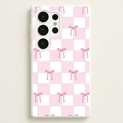 Checkered Pink Coquette Bows   - Clean Girl Aesthetic Phone Case for Galaxy S25 Ultra