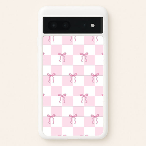 Checkered Pink Coquette Bows   - Clean Girl Aesthetic Phone Case for Google Pixel 7