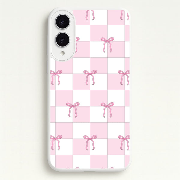 Checkered Pink Coquette Bows   - Clean Girl Aesthetic Phone Case for Galaxy S25 Edge