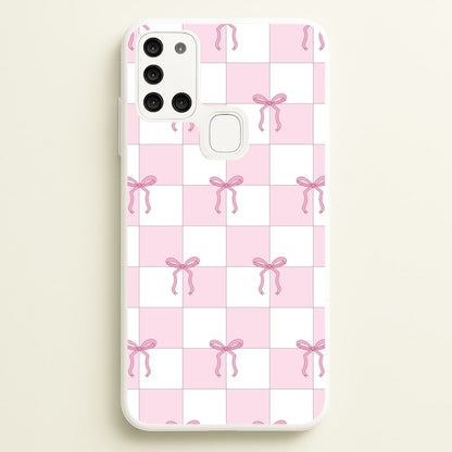 Checkered Pink Coquette Bows   - Clean Girl Aesthetic Phone Case for Galaxy A21s