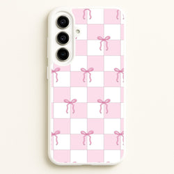 Checkered Pink Coquette Bows   - Clean Girl Aesthetic Phone Case for Galaxy A56