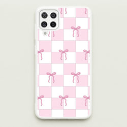 Checkered Pink Coquette Bows   - Clean Girl Aesthetic Phone Case for Galaxy A12