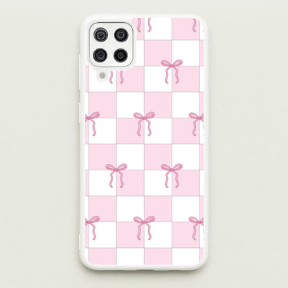 Checkered Pink Coquette Bows   - Clean Girl Aesthetic Phone Case for Galaxy A12