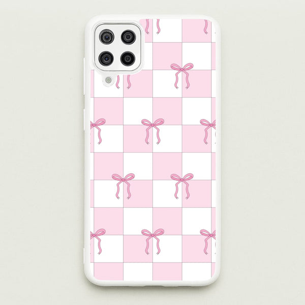 Checkered Pink Coquette Bows   - Clean Girl Aesthetic Phone Case for Galaxy A12