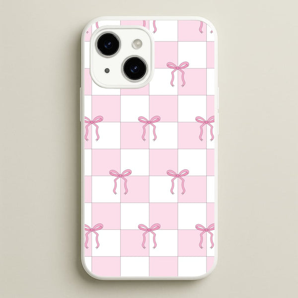 Checkered Pink Coquette Bows   - Clean Girl Aesthetic Phone Case for iPhone 14 Plus