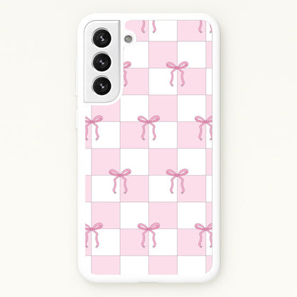 Checkered Pink Coquette Bows   - Clean Girl Aesthetic Phone Case for Galaxy S21FE