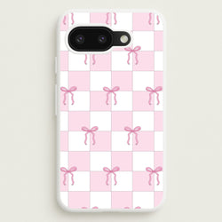 Checkered Pink Coquette Bows   - Clean Girl Aesthetic Phone Case for Google Pixel 9a
