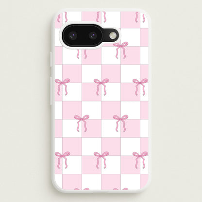 Checkered Pink Coquette Bows   - Clean Girl Aesthetic Phone Case for Google Pixel 9a