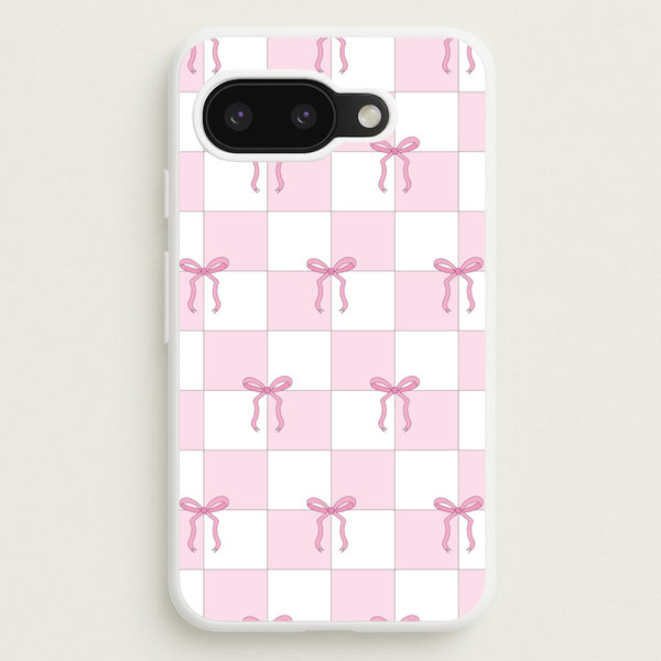 Checkered Pink Coquette Bows   - Clean Girl Aesthetic Phone Case for Google Pixel 9a