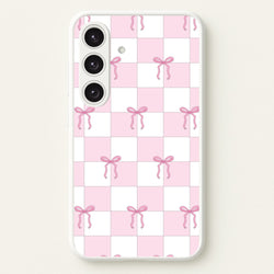 Checkered Pink Coquette Bows   - Clean Girl Aesthetic Phone Case for Galaxy S25 Plus