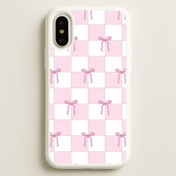 Checkered Pink Coquette Bows   - Clean Girl Aesthetic Phone Case for iPhone X / XS