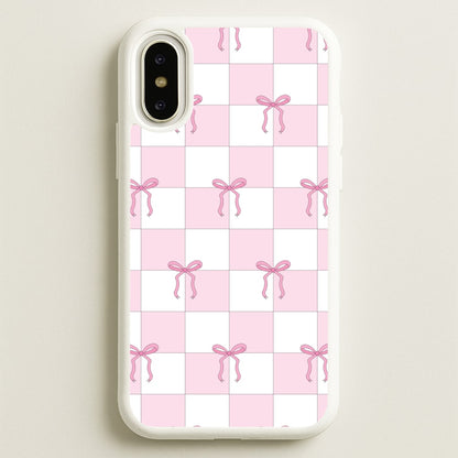 Checkered Pink Coquette Bows   - Clean Girl Aesthetic Phone Case for iPhone X / XS