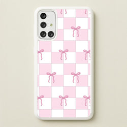 Checkered Pink Coquette Bows   - Clean Girl Aesthetic Phone Case for Galaxy A71