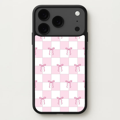 Checkered Pink Coquette Bows Phone Case for iPhone 17 Pro Max