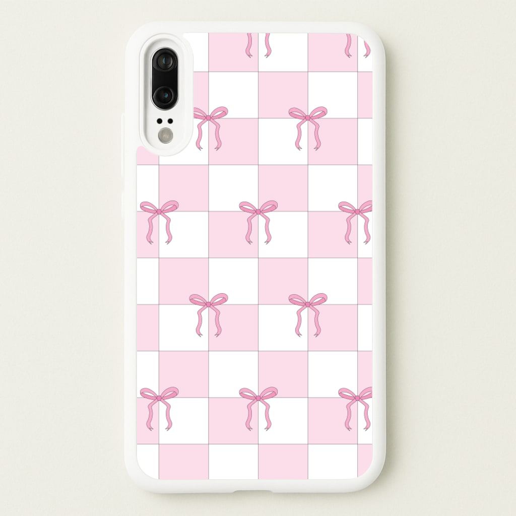 Checkered Pink Coquette Bows   - Clean Girl Aesthetic Phone Case for Huawei P20