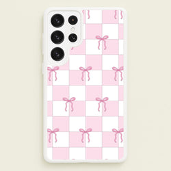 Checkered Pink Coquette Bows   - Clean Girl Aesthetic Phone Case for Galaxy S23 Ultra