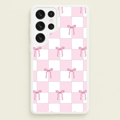 Checkered Pink Coquette Bows   - Clean Girl Aesthetic Phone Case for Galaxy S23 Ultra