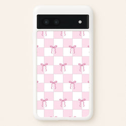 Checkered Pink Coquette Bows   - Clean Girl Aesthetic Phone Case for Google Pixel 7a