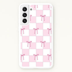 Checkered Pink Coquette Bows   - Clean Girl Aesthetic Phone Case for Galaxy S22