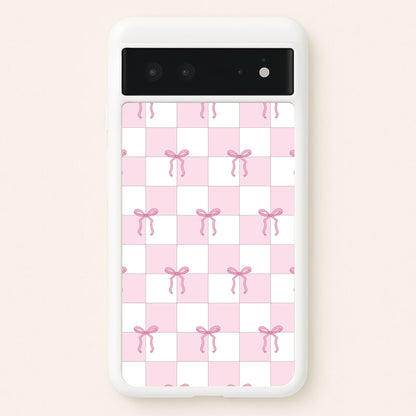 Checkered Pink Coquette Bows   - Clean Girl Aesthetic Phone Case for Google Pixel 6
