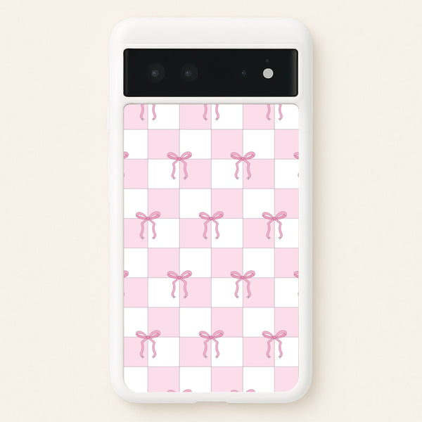 Checkered Pink Coquette Bows   - Clean Girl Aesthetic Phone Case for Google Pixel 6