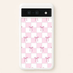 Checkered Pink Coquette Bows   - Clean Girl Aesthetic Phone Case for Google Pixel 8