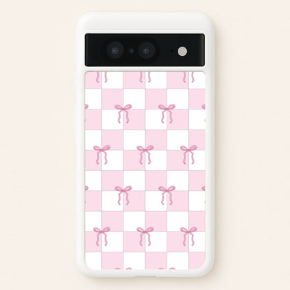 Checkered Pink Coquette Bows   - Clean Girl Aesthetic Phone Case for Google Pixel 8