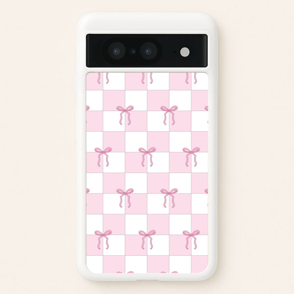 Checkered Pink Coquette Bows   - Clean Girl Aesthetic Phone Case for Google Pixel 8