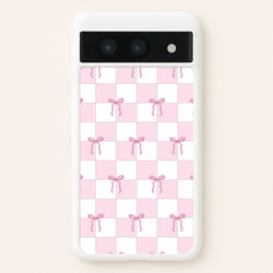 Checkered Pink Coquette Bows   - Clean Girl Aesthetic Phone Case for Google Pixel 8a