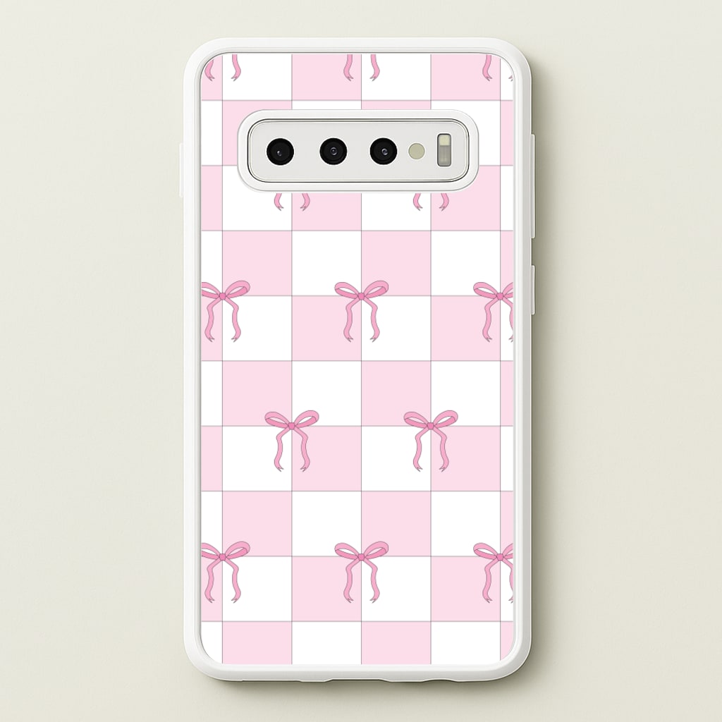 Checkered Pink Coquette Bows   - Clean Girl Aesthetic Phone Case for Galaxy S10