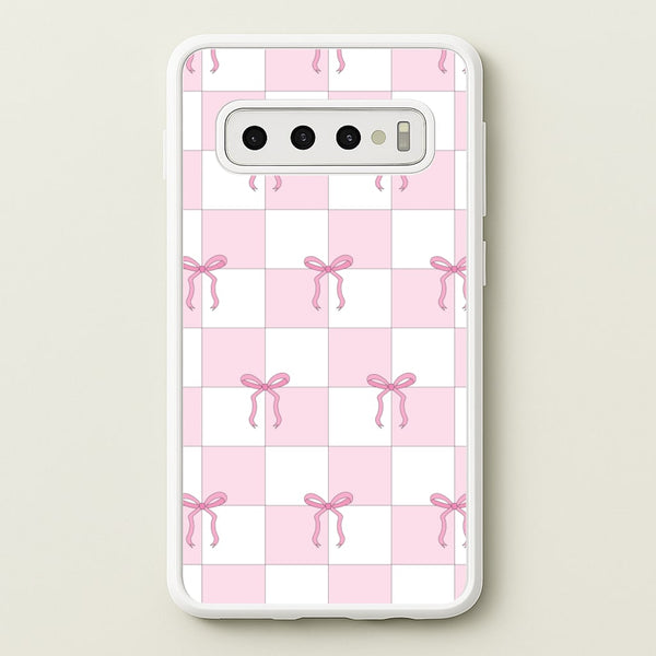 Checkered Pink Coquette Bows   - Clean Girl Aesthetic Phone Case for Galaxy S10