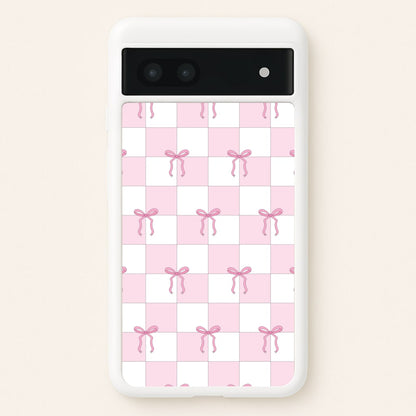 Checkered Pink Coquette Bows   - Clean Girl Aesthetic Phone Case for Google Pixel 6a