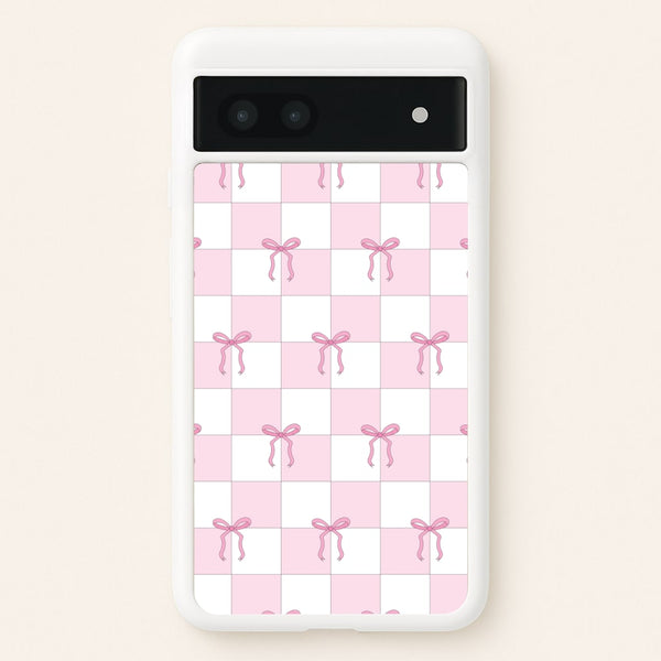 Checkered Pink Coquette Bows   - Clean Girl Aesthetic Phone Case for Google Pixel 6a