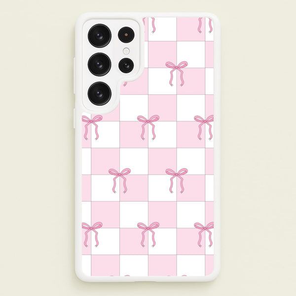 Checkered Pink Coquette Bows   - Clean Girl Aesthetic Phone Case for Galaxy S22 Ultra