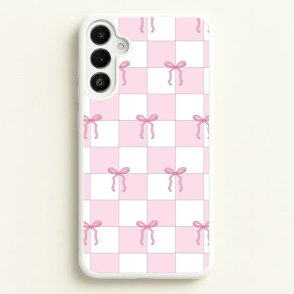 Checkered Pink Coquette Bows   - Clean Girl Aesthetic Phone Case for Galaxy A36