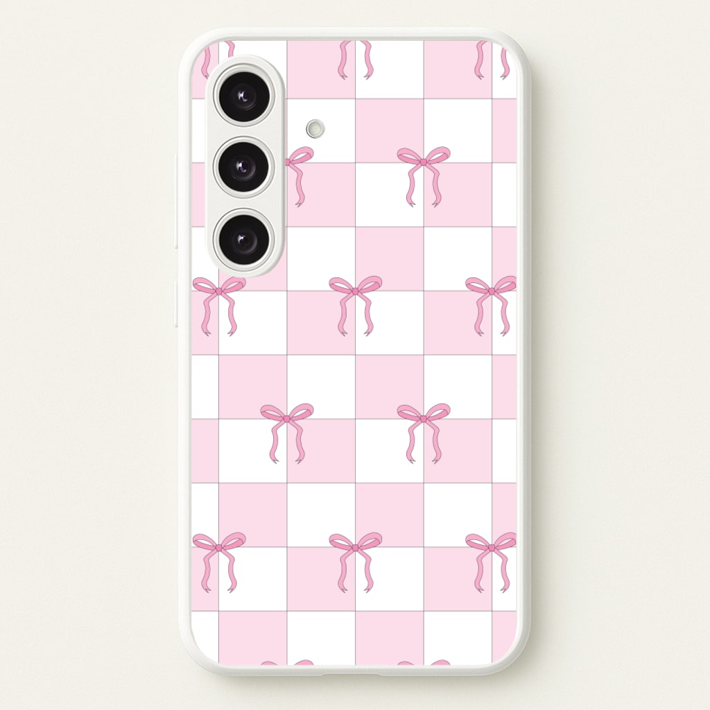 Checkered Pink Coquette Bows   - Clean Girl Aesthetic Phone Case for Galaxy S25