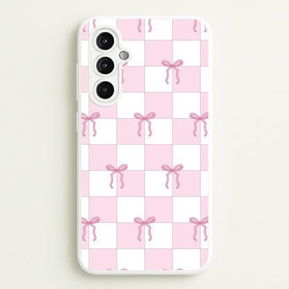 Checkered Pink Coquette Bows   - Clean Girl Aesthetic Phone Case for Galaxy A14