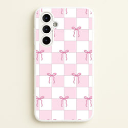 Checkered Pink Coquette Bows   - Clean Girl Aesthetic Phone Case for Galaxy A54