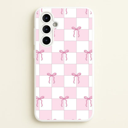 Checkered Pink Coquette Bows   - Clean Girl Aesthetic Phone Case for Galaxy A54