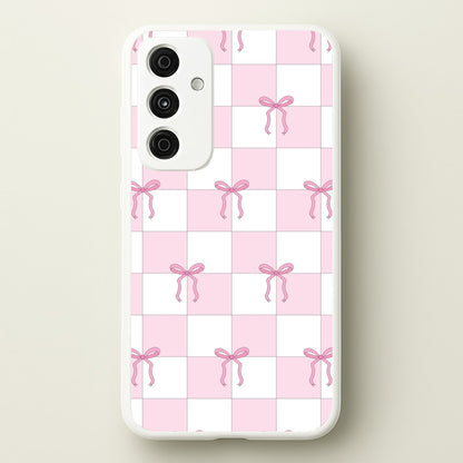 Checkered Pink Coquette Bows   - Clean Girl Aesthetic Phone Case for Galaxy A35