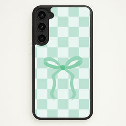 Checkered Coquette Bow Cyan  - Clean Girl Aesthetic Phone Case for Galaxy S23
